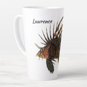 Caneca De Café Latte Peixe-Leão, Vida Marinha Oceânica Animal Vintage
