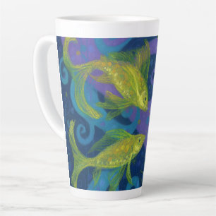 Caneca De Café Latte Peixe ouro Submarino Pintura Pastel