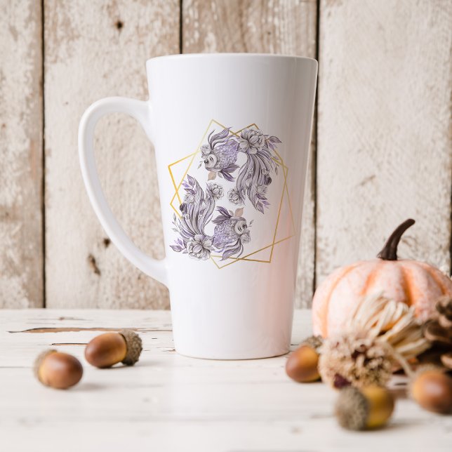 Caneca De Café Latte Peixes de Aquarela Astrologia Símbolo Zodiac | Mon (Criador carregado)