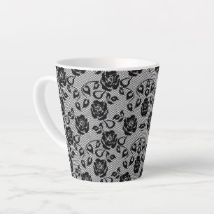 Caneca De Café Latte Peixes de Rosas de rendas pretas falsas - Elegante