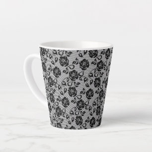 Caneca De Café Latte Peixes de Rosas de rendas pretas falsas - Especial