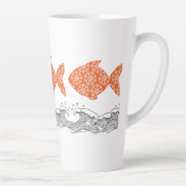 Caneca De Café Latte Peixes e Ondas