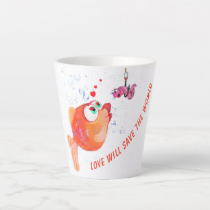Caneca De Café Latte Peixes Engraçados e Vermes Adoram Desenho Românt