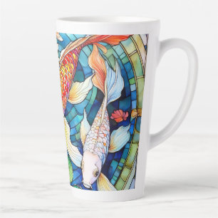 Caneca De Café Latte Peixes Koi em Vidro Pintado