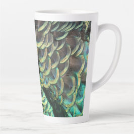 Caneca De Café Latte Penas de Peacock indonésias - Padrão Latte Mug