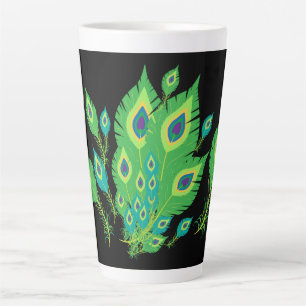 Caneca De Café Latte Penas de Peacock Pássaros-Pássaros Natureza