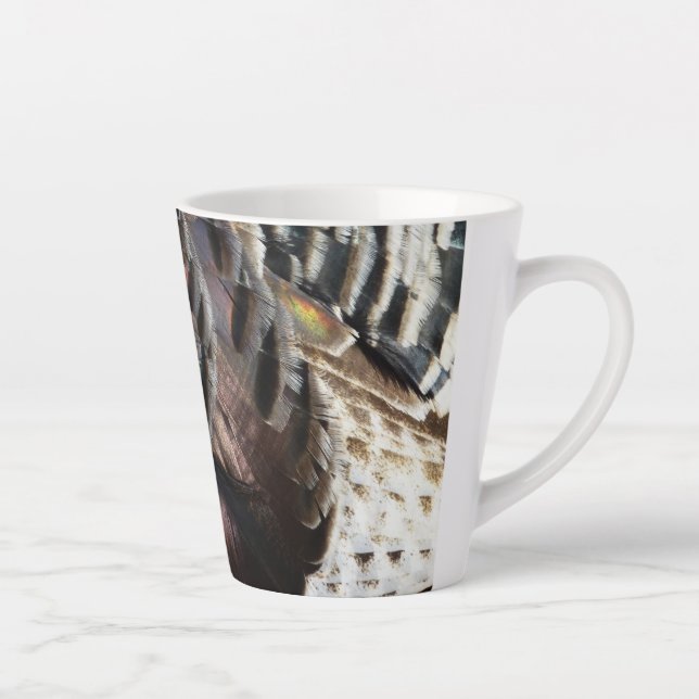 Caneca De Café Latte Penas Selvagens Turcas I Abstrato Nature Design (Direita)