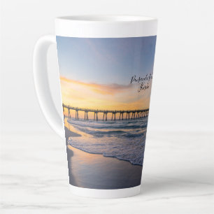 Caneca De Café Latte Pensacola Pier Shoreline Sunrise Lateira