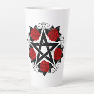 Caneca De Café Latte Pentagrama com Rosas vermelhas