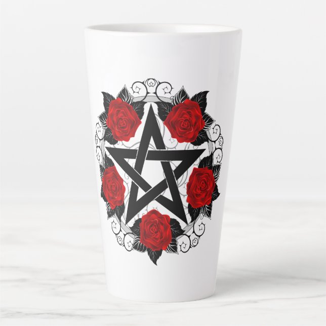Caneca De Café Latte Pentagrama com Rosas vermelhas (Frente)
