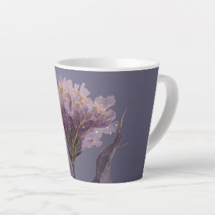 Caneca De Café Latte Peônia Roxa Inspirada em Florais com Acentos Doura
