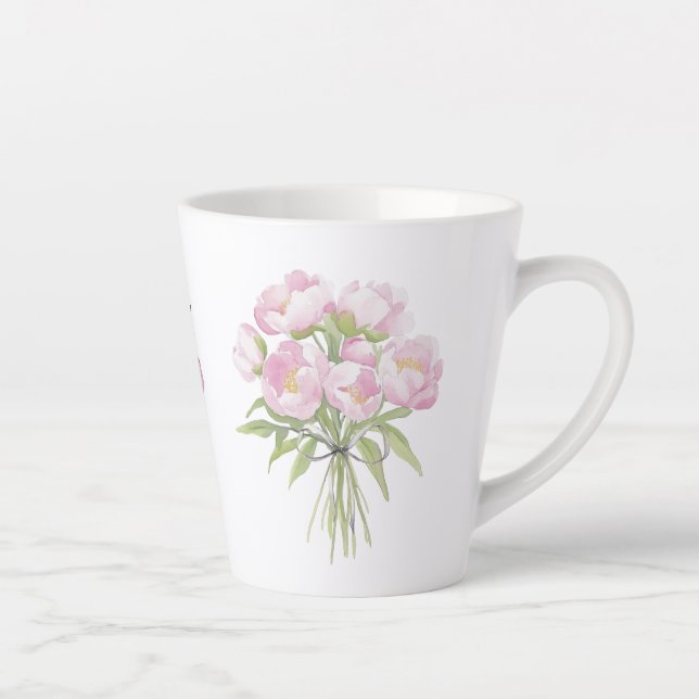 Caneca De Café Latte Peônias cor-de-rosa com cerâmica Arco (Direita)