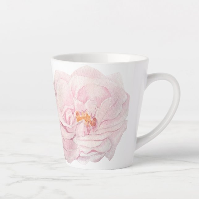 Caneca De Café Latte Peony Pintado à Mão (Direita)