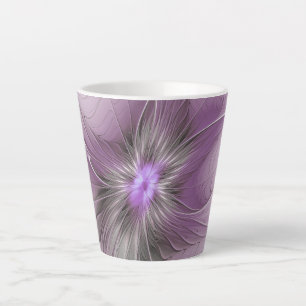 Caneca De Café Latte Pequena Bela Cinza Mauve Moderna Flor de Arte Frac