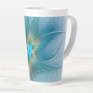 Caneca De Café Latte Pequena Bela Moderna Flor de Arte Fractal Azul Dou