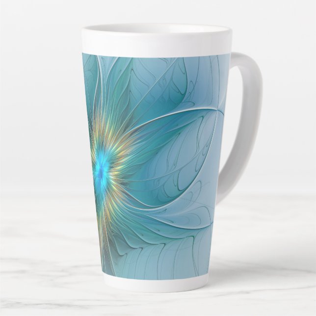 Caneca De Café Latte Pequena Bela Moderna Flor de Arte Fractal Azul Dou (Ângulo direito)