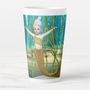 Caneca De Café Latte Pequena Sereia, Gata Fantástica, Oceano Azul