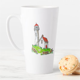 Caneca De Café Latte Pequeno Farol Aquarela