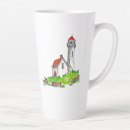 Caneca De Café Latte Pequeno Farol Aquarela