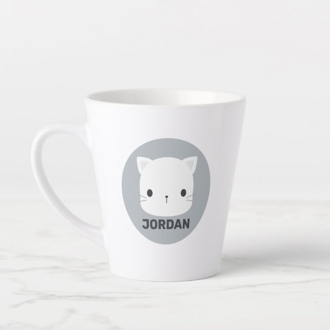 Caneca De Café Latte Pequeno Gato Bonito com Nome Personalizado (Esquerda)