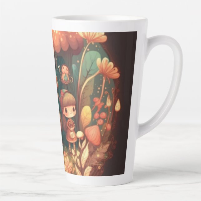 Caneca De Café Latte Pequenos elfos bonitos debaixo dos cogumelos (Direita)