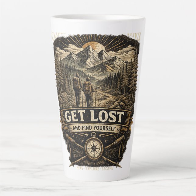 Caneca De Café Latte Perca-se e Encontre-se (Frente)