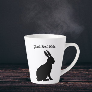 Caneca De Café Latte Perfil Lado do Coelho Sentado com Silhute Preto