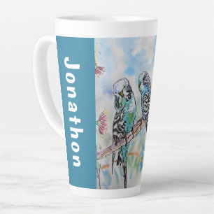 Caneca De Café Latte Periquito Azul Periquitos Papagaios Maridos Nome M