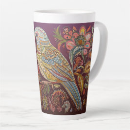 Caneca De Café Latte Periquito de Arte Popular com Flores