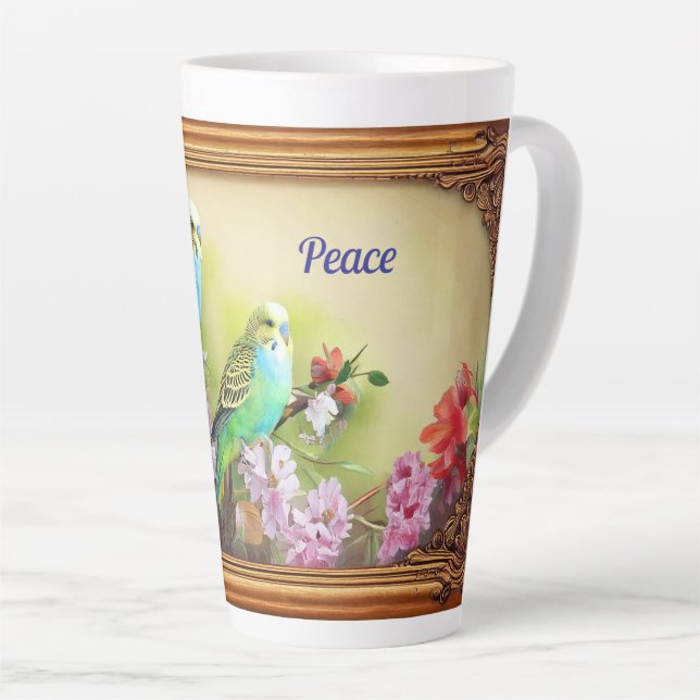 Caneca De Café Latte Periquitos de Paz (Ângulo direito)