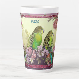 Caneca De Café Latte Periquitos Fiéis e Brilhantes Rosa