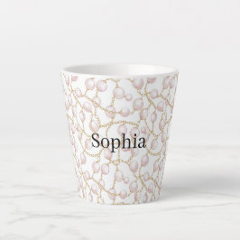 Caneca De Café Latte Pérolas Glam Rosa Dourado