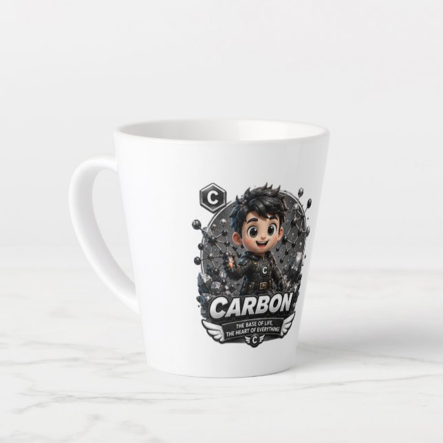 Caneca De Café Latte  Personagem de Carbono ATOMIVRA  (Ângulo esquerdo)