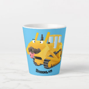Caneca De Café Latte Personagem de desenho animado de bulldozer amarelo