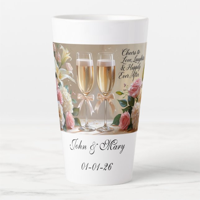 Caneca De Café Latte Personalised Bridal Mug- Cheers to Love (Frente)
