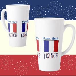 Caneca De Café Latte Personalização Azul da Bandeira Francesa Grande