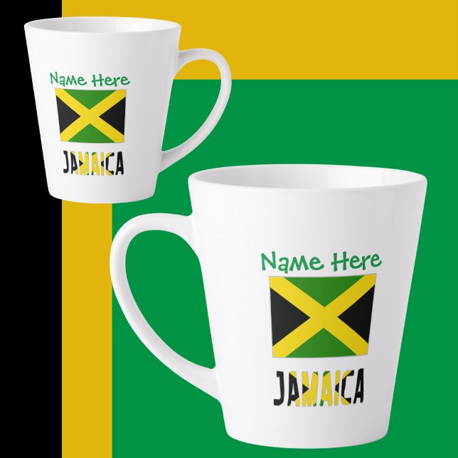 Caneca De Café Latte Personalização Verde da bandeira jamaicana e Jamai (Criador carregado)