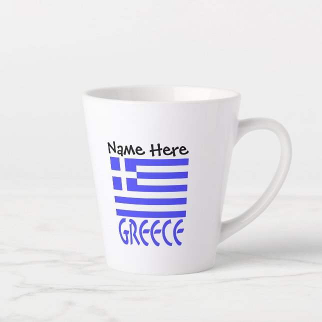 Caneca De Café Latte Personalizado com a Grécia e a Bandeira Grega  (Direita)