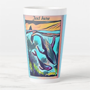 Caneca De Café Latte Personalizar a versão moderna de arte de baleia La