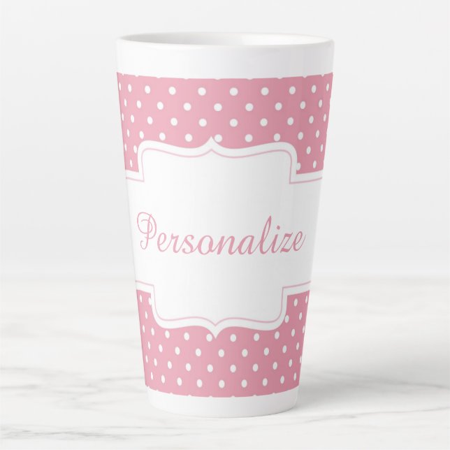 Caneca De Café Latte Personalizar Bolinhas Rosa (Frente)