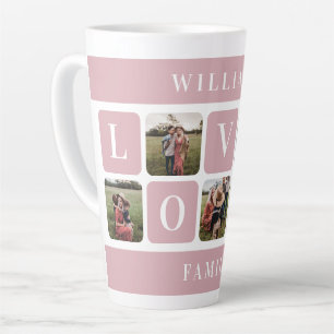 Caneca De Café Latte Personalizar foto da família rosa com amor latte 