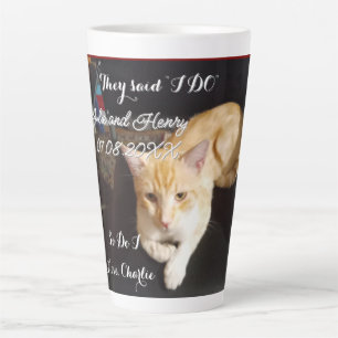 Caneca De Café Latte Personalizar Foto Texto Gato Ruivo Casamento
