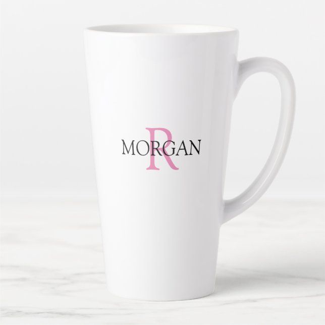 Caneca De Café Latte Personalizar Monograma e Nome, Rosa e Preto (Direita)