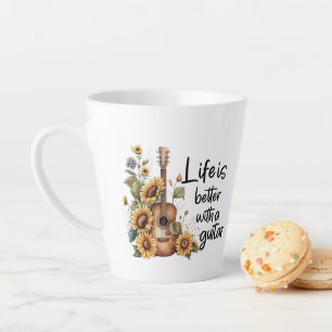 Caneca De Café Latte Personalizar o nome do violão com girassol