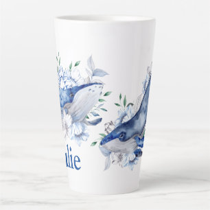 Caneca De Café Latte Personalize Baleias Azuis  