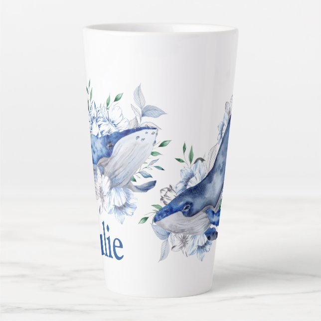 Caneca De Café Latte Personalize Baleias Azuis   (Frente)