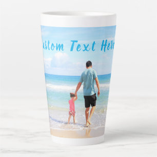 Caneca De Café Latte Personalize seu Pai Foto Latte Mug com Texto