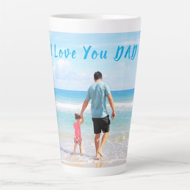 Caneca De Café Latte Personalize seu Pai Foto Latte Mug com Texto (Frente)