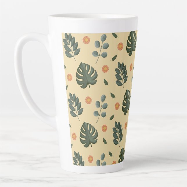 Caneca De Café Latte Personalized Botanical Name Cream and Sage Green (Esquerda)