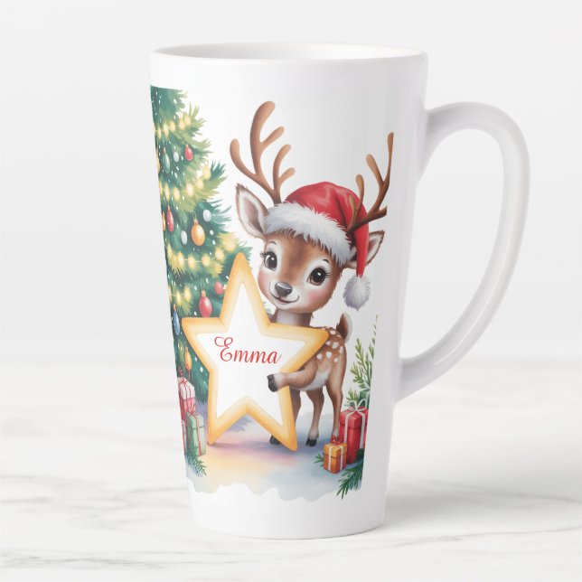 Caneca De Café Latte Personalized Christmas Reindeer Custom Name  (Direita)